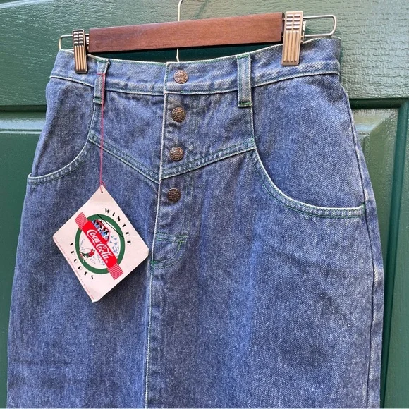 Coca-Cola Vintage 1986 Deadstock NWT Denim Jean Midi Skirt Button-Front 8 - Picture 2 of 15